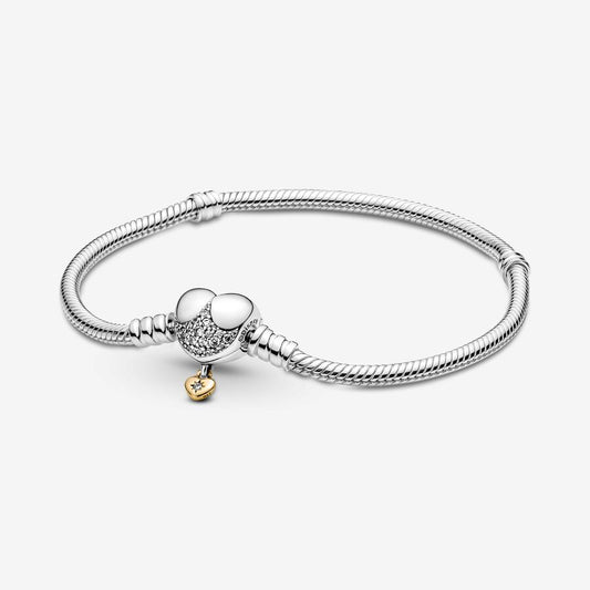 Disney Heart Clasp With Dangle Clasp Snake Chain Bracelet