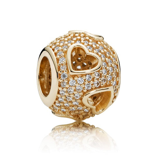 Tumbling Hearts Charm - Gold