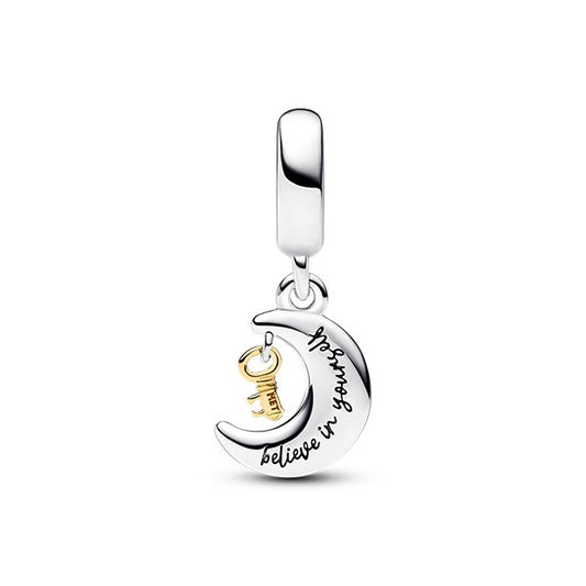 Two-tone Key & Moon Dangle Charm