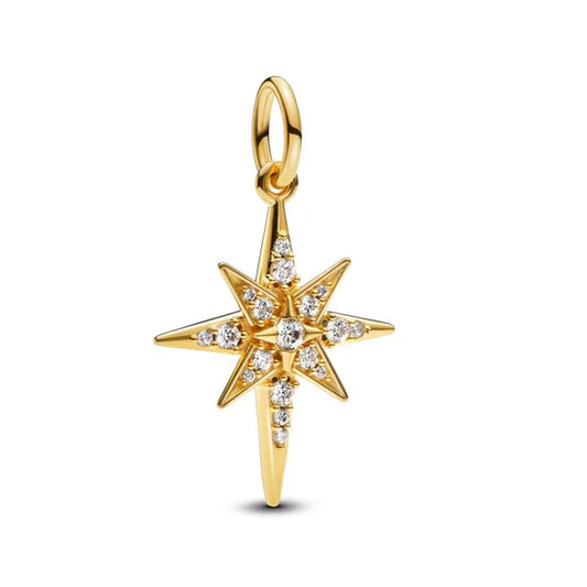 Sparkling North Star Dangle Charm - Gold Plated