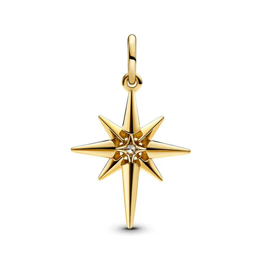 Sparkling North Star Dangle Charm - Gold Plated