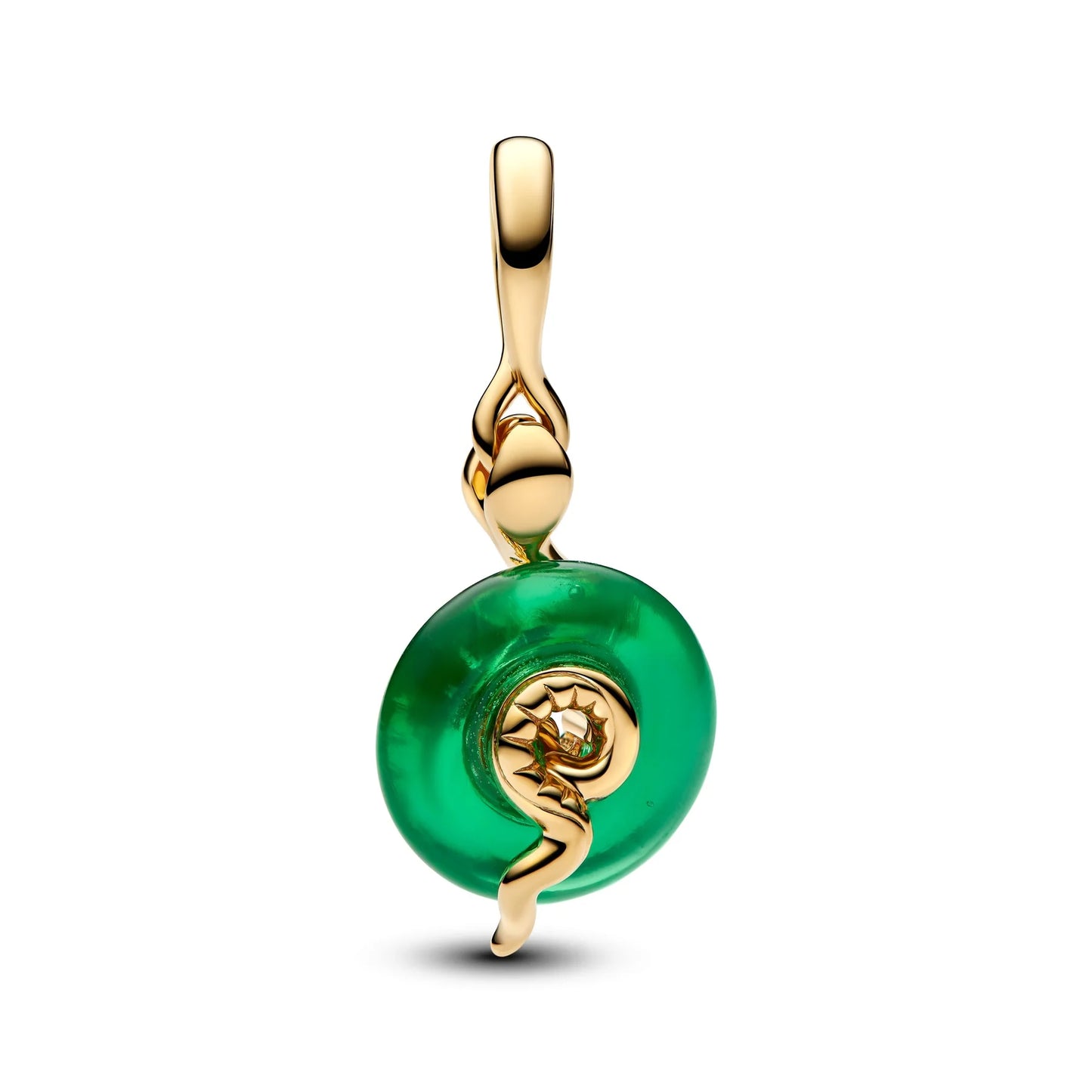Snake Green Murano Glass Dangle Charm - Gold