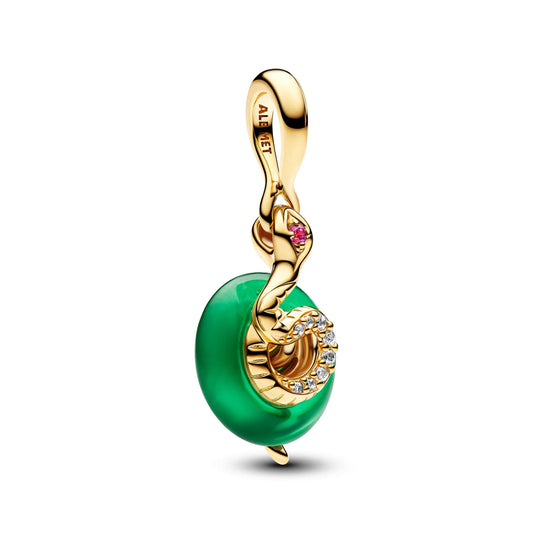 Snake Green Murano Glass Dangle Charm - Gold