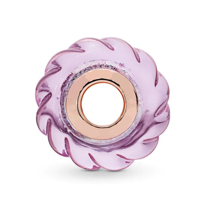 Glittering Grooves Murano Charm - Rose Gold