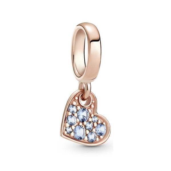 Light Blue Tilted Heart Dangle Charm - Rose