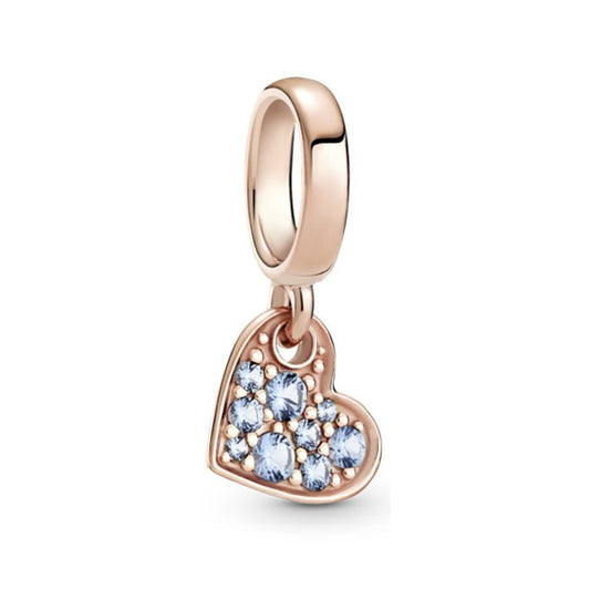 Light Blue Tilted Heart Dangle Charm - Rose