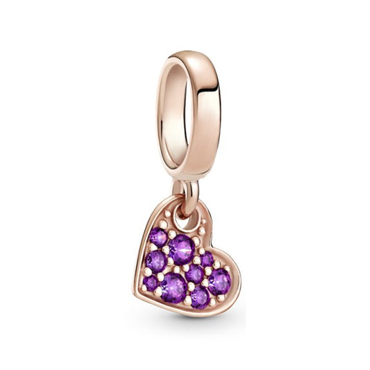 Purple Tilted Heart Dangle Charm - Rose