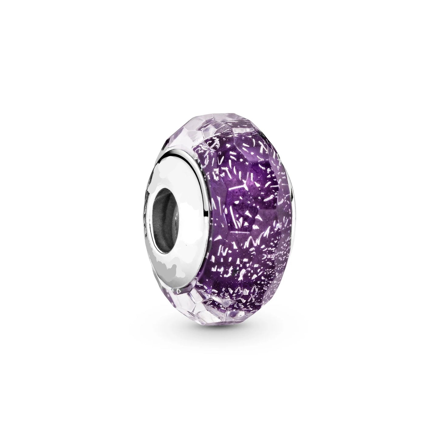 Faceted Glitter Dark Purple Murano Glass Charm