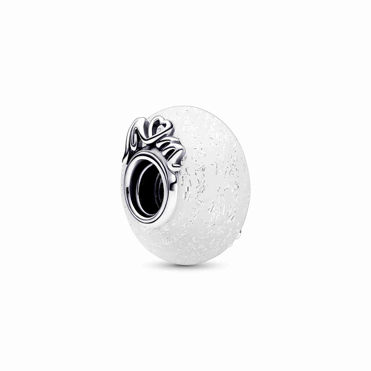 Glittery White Mom & Love Murano Glass Charm