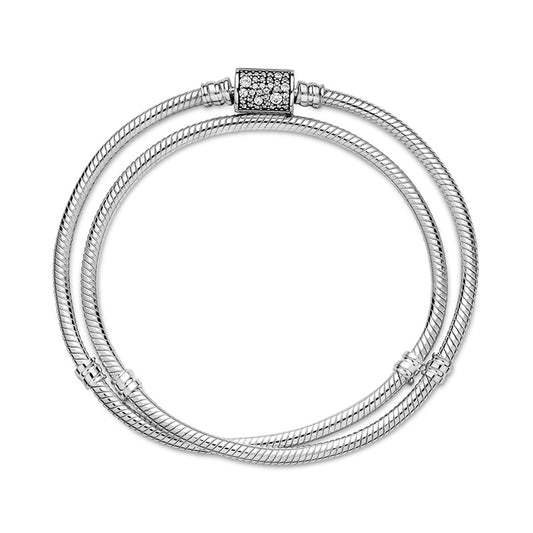 Double Wrap Barrel Clasp Snake Chain Bracelet