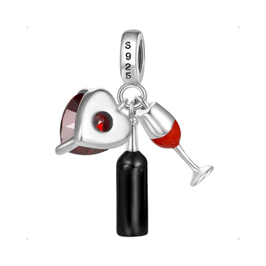 Wine, Glass & Heart Triple Dangle Charm
