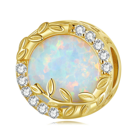 Opal & Leaf Charm - Gold