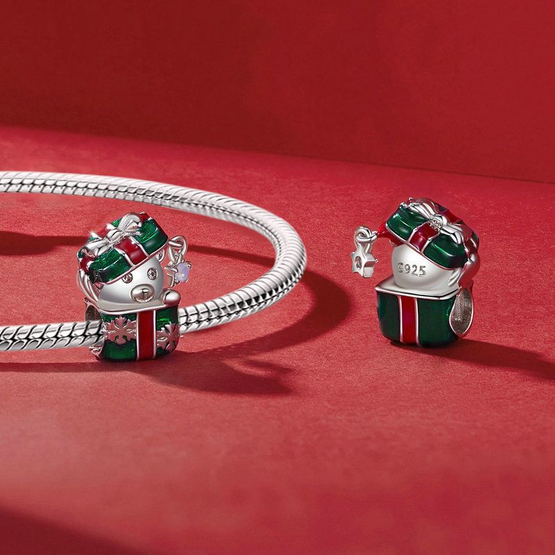 Bear In Christmas Gift Box Charm