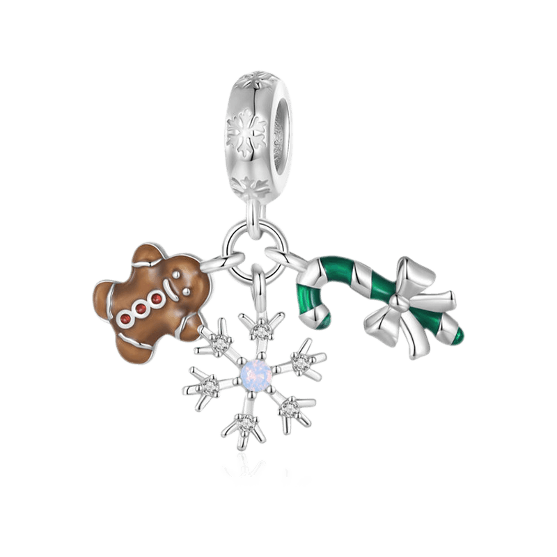 Gingerbread Man, Snowflake & Candy Cane Triple Dangle Charm