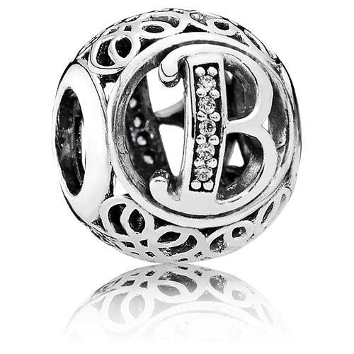 Vintage Alphabet Charm with Clear Zirconia