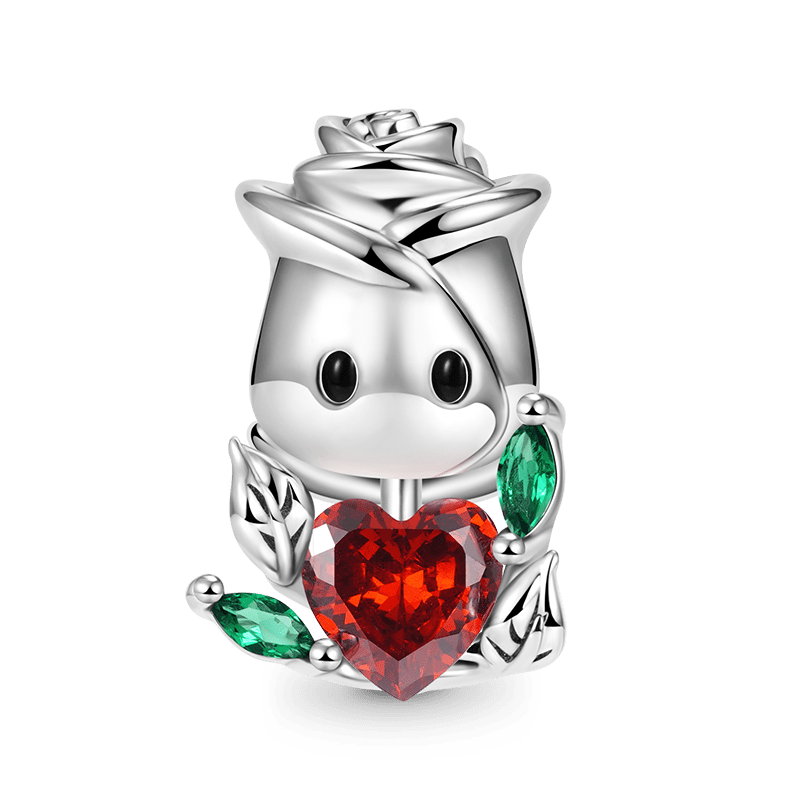 Rose Flower Embraces Heart Gemstone Charm
