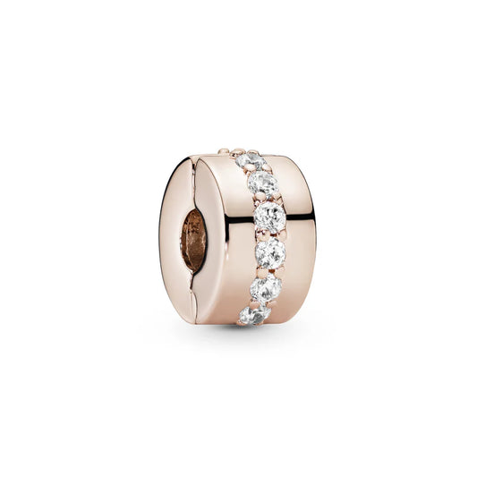 Shining Line Clip Charm - Clear - Rose Gold