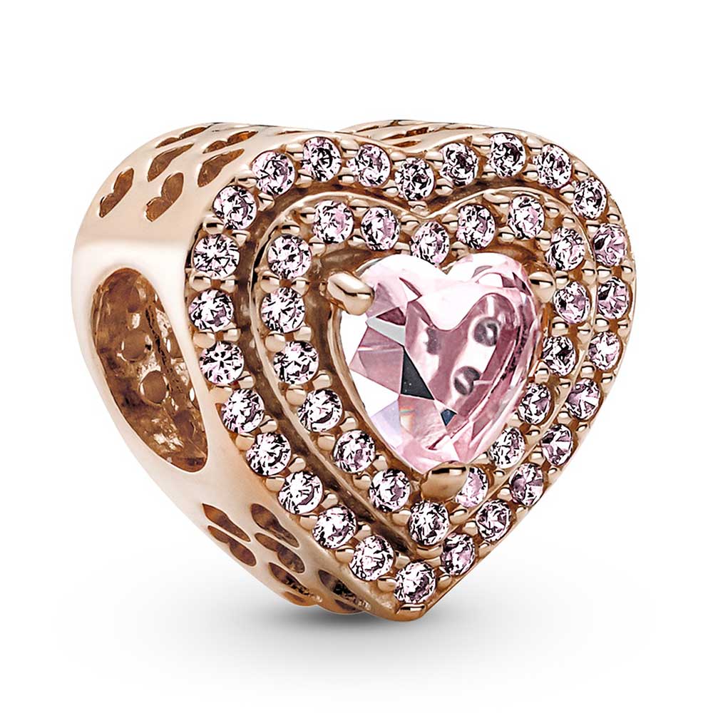 Sparkling Clear Levelled Heart Charm - Rose