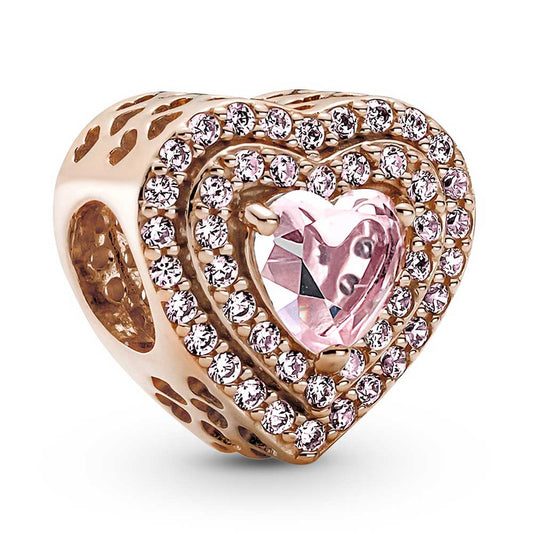 Sparkling Clear Levelled Heart Charm - Rose