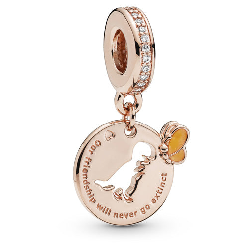 Dinosaur and Butterfly Friendship Dangle Charm - Rose