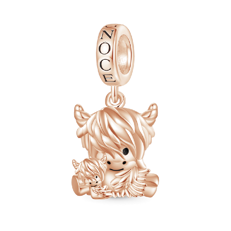 Highland Cow Mother and Child Dangle Charm - Rose