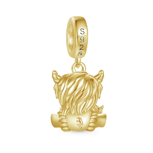 Highland Cow Mother and Child Dangle Charm - Gold