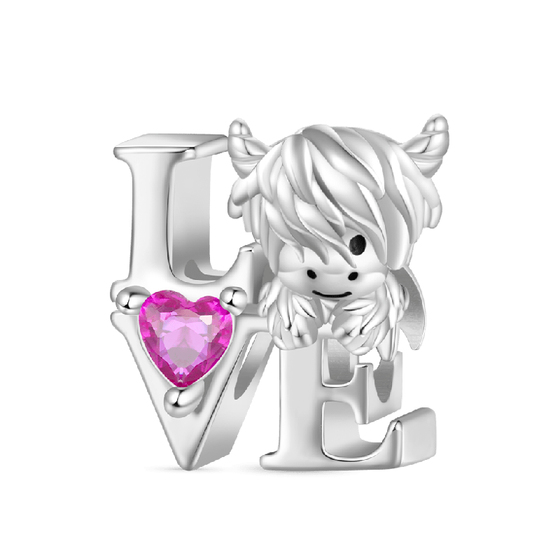 Highland Cow Birthstone Love Charm