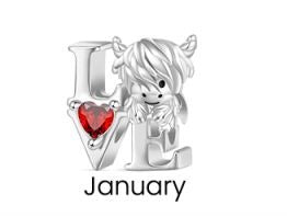 Highland Cow Birthstone Love Charm