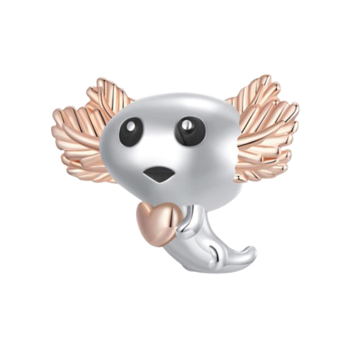 Axolotl Embracing Heart Charm - Rose