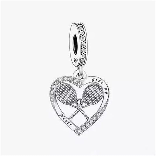 Tennis Rackets In Heart Dangle Charm