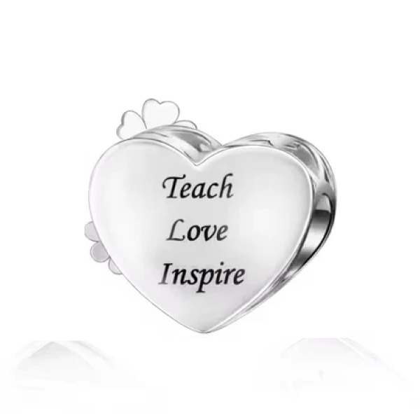 Teach, Love Inspire Heart Bead Charm