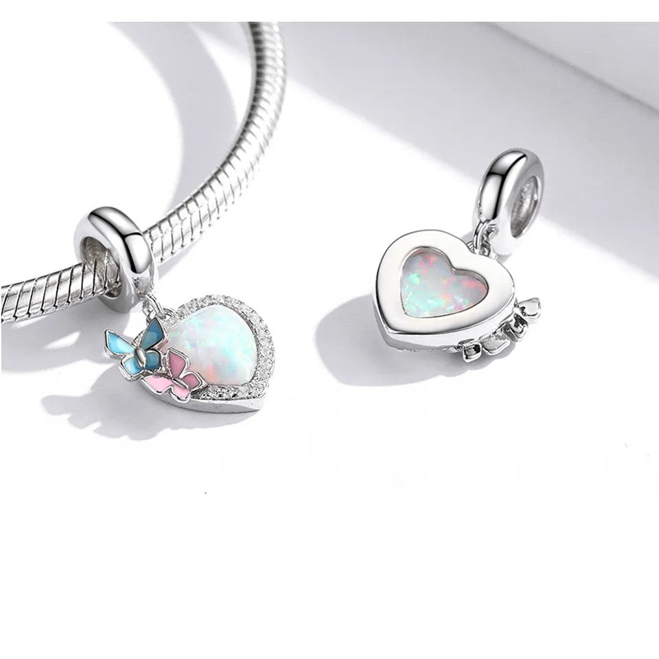 Butterflies In Spring Dangle Charm - Opal