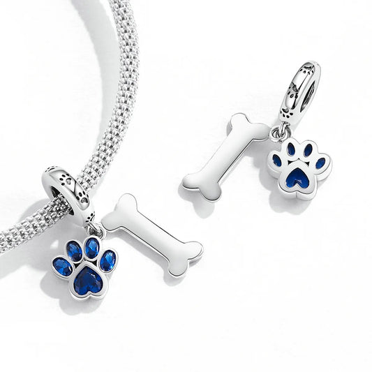 Dog Paw & Bone Dangle Charm - Blue