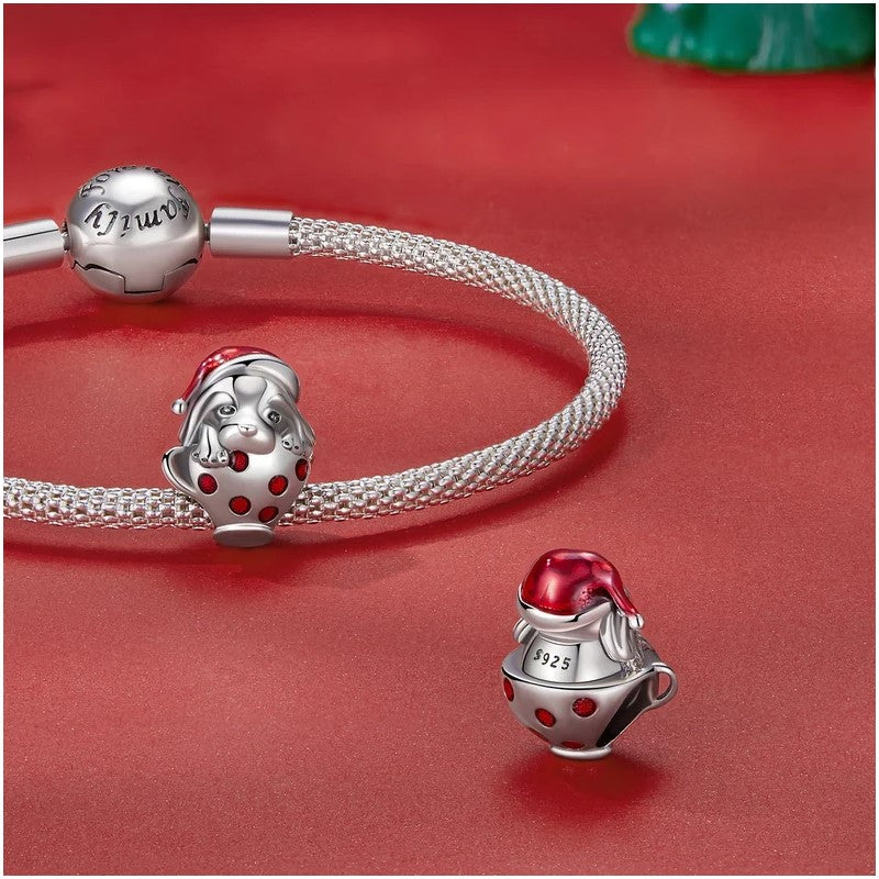Teacup Christmas Dog Charm