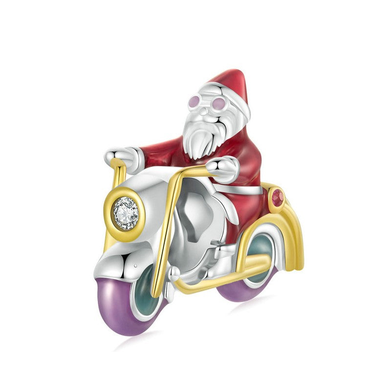 Santa On Motorbike Charm - Glow-in-the-dark