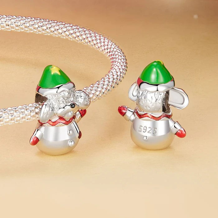 Christmas Puppy Snowman Charm