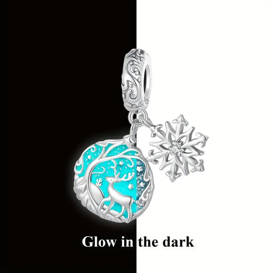 Christmas Elk Disc Dangle Charm - Glow In The Dark