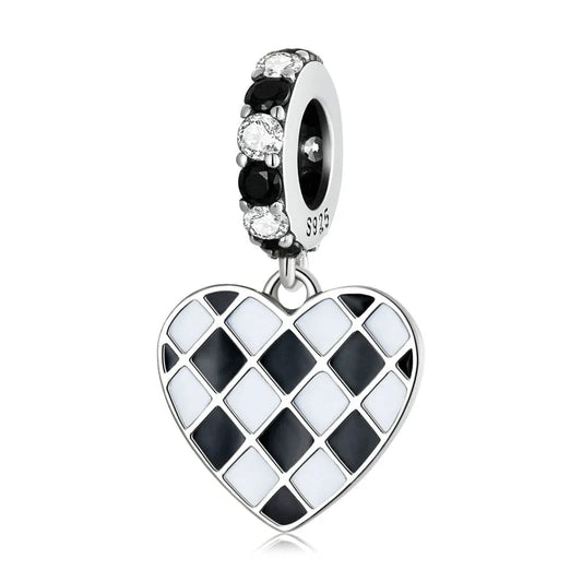 Checkered Heart Dangle Charm