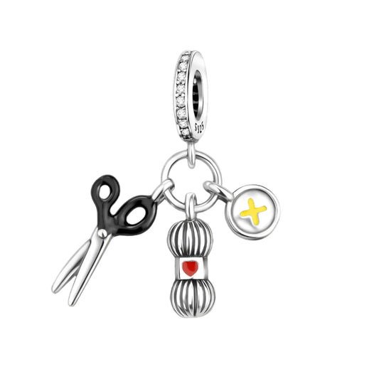 Scissors, Yarn & Button Triple Dangle Charm