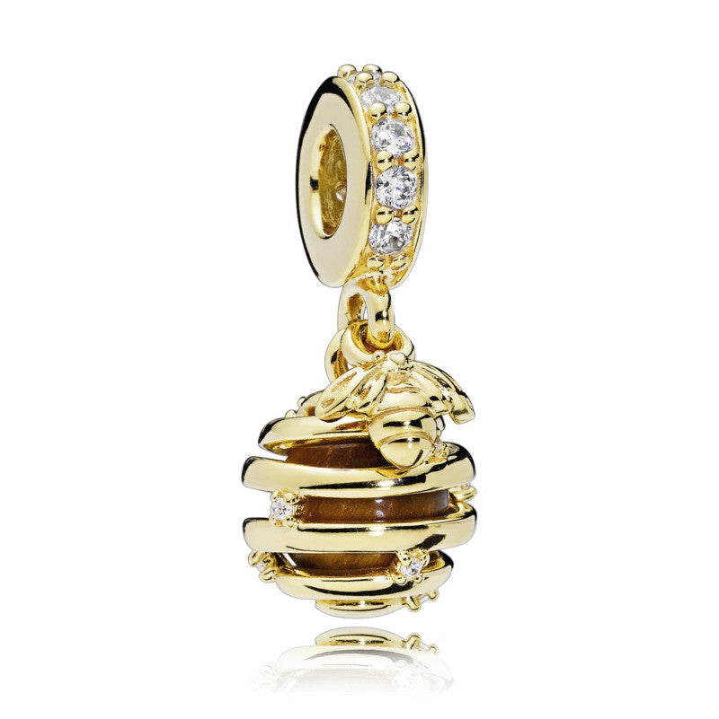Sparkling Beehive Dangle Charm - Gold