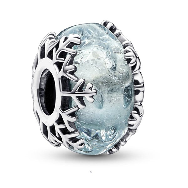 Winter Blue Snowflake Murano Charm
