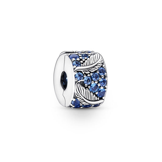 Curved Feather & Sparkling Blue Stones Clip Charm