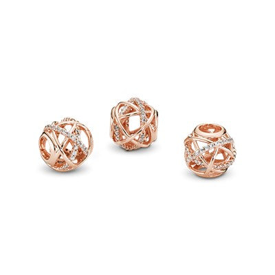 Openwork Abstract Rose Ball Charm With Cubic Zirconia