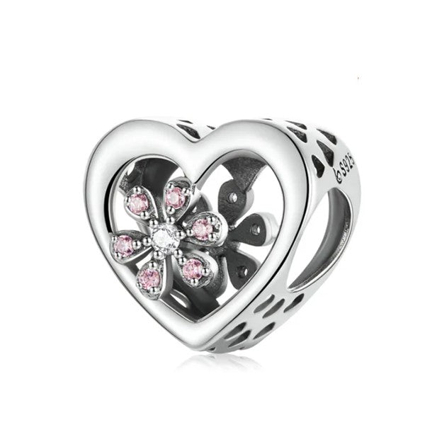Flower in Heart Charm