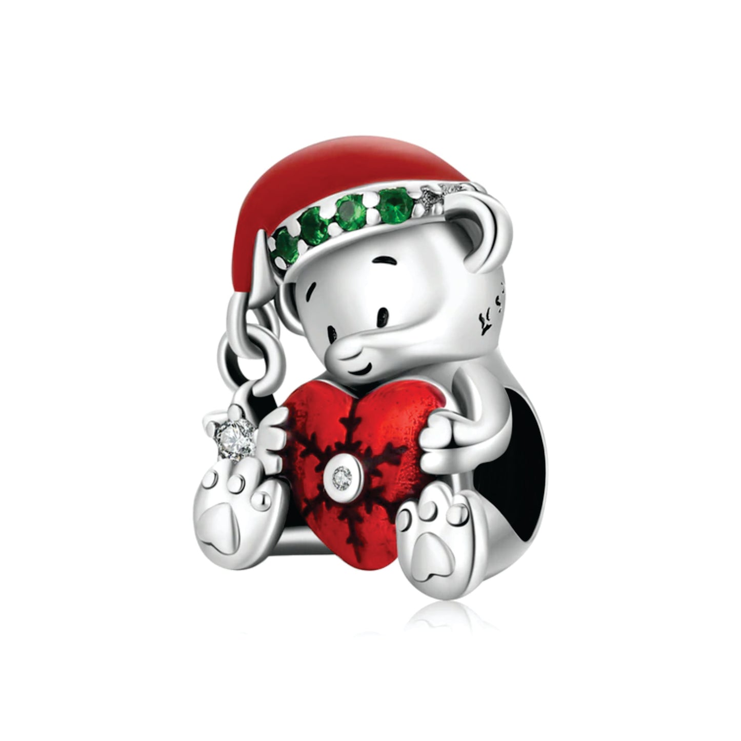 Christmas Bear Embrace Red Heart Charm