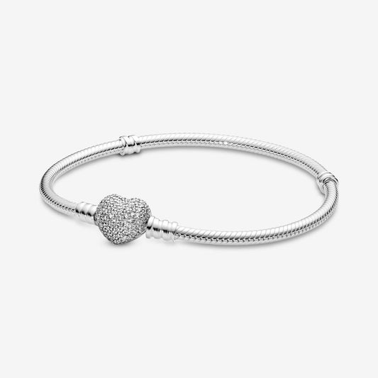 Sparkling Heart Clasp Snake Chain Bracelet