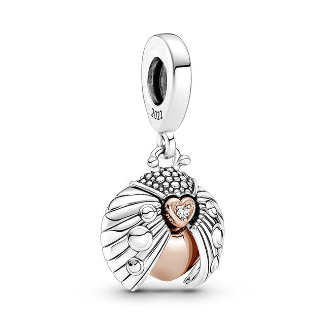 Ladybird & Heart Dangle Charm