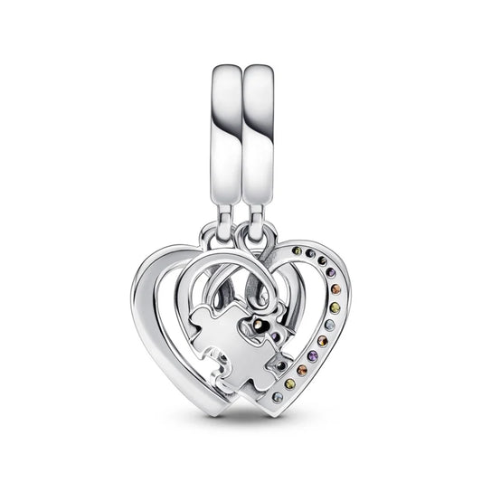 Puzzle Piece Hearts Friendship Split Dangle Charm