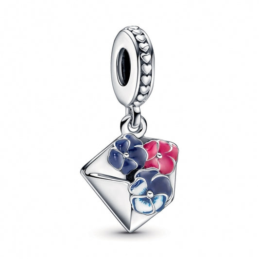 Pansy Flower Envelope Dangle Charm