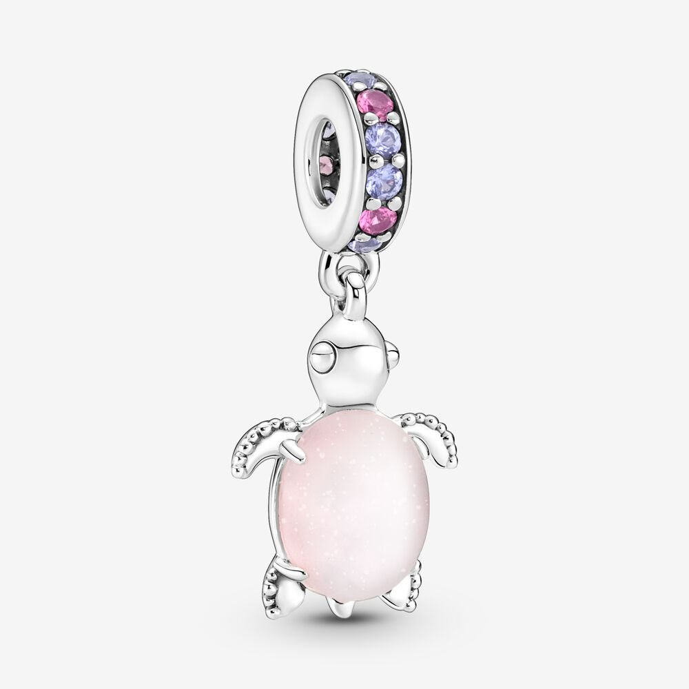 Glass Pink Sea Turtle Dangle Charm
